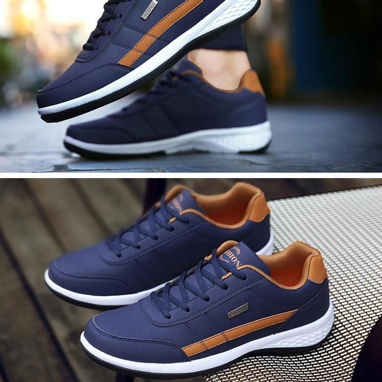Baskets en cuir pour hommes Baskets décontractées et confortables de luxe Homme Baskets de sport à lacets en cuir artificiel Baskets plates de printemps pour hommes Baskets de sport décontractées pour hommes