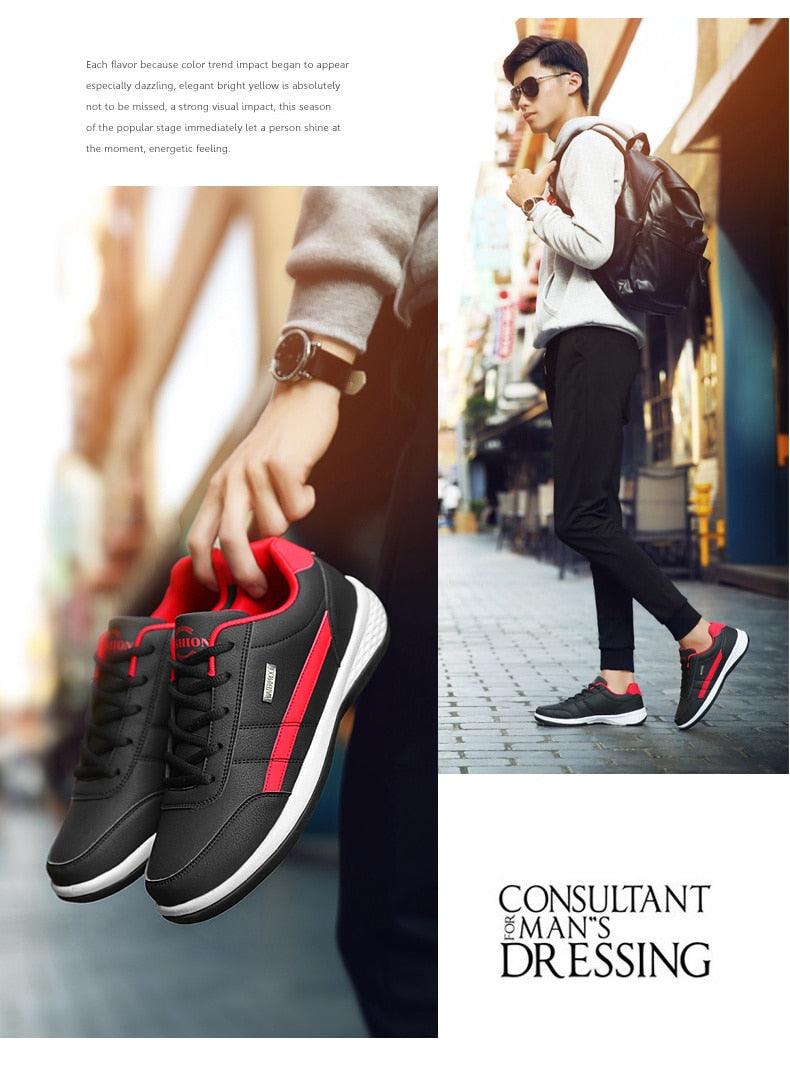 Baskets en cuir pour hommes Baskets décontractées et confortables de luxe Homme Baskets de sport à lacets en cuir artificiel Baskets plates de printemps pour hommes Baskets de sport décontractées pour hommes