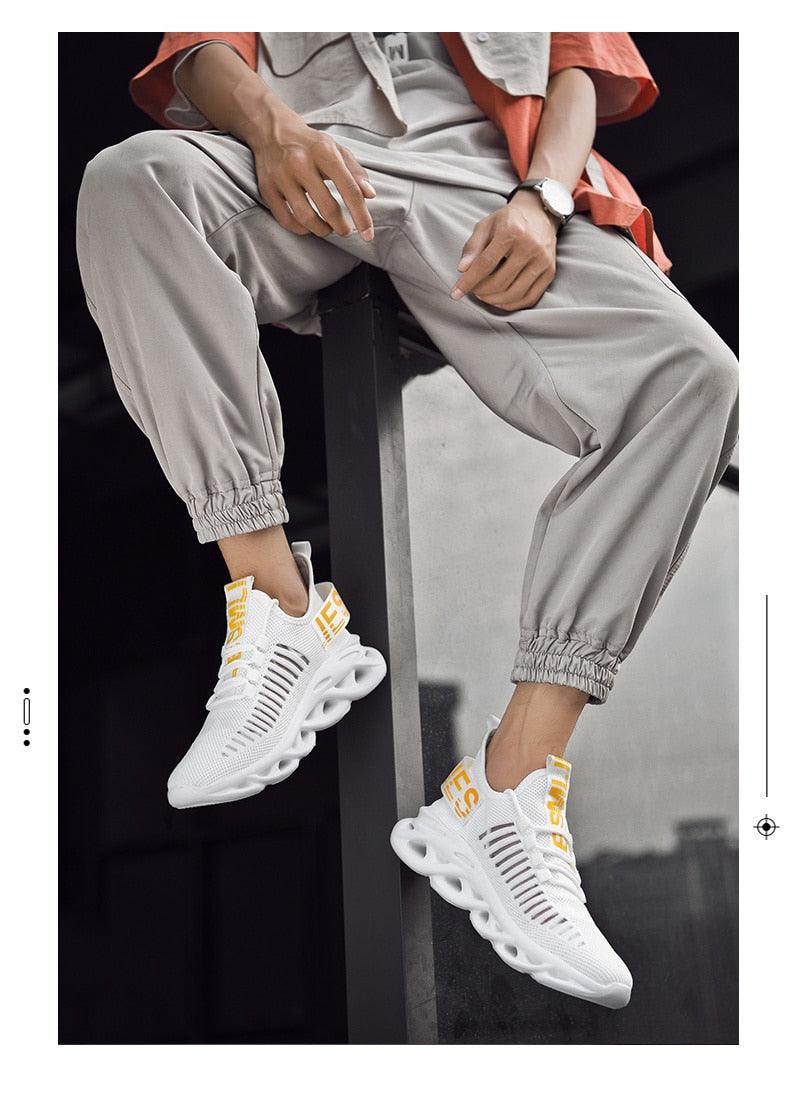 Baskets de luxe pour hommes Automne Chaussures décontractées pour hommes à lacets Respirantes Chaussures de course légères Baskets modernes Baskets tendance noires respirantes