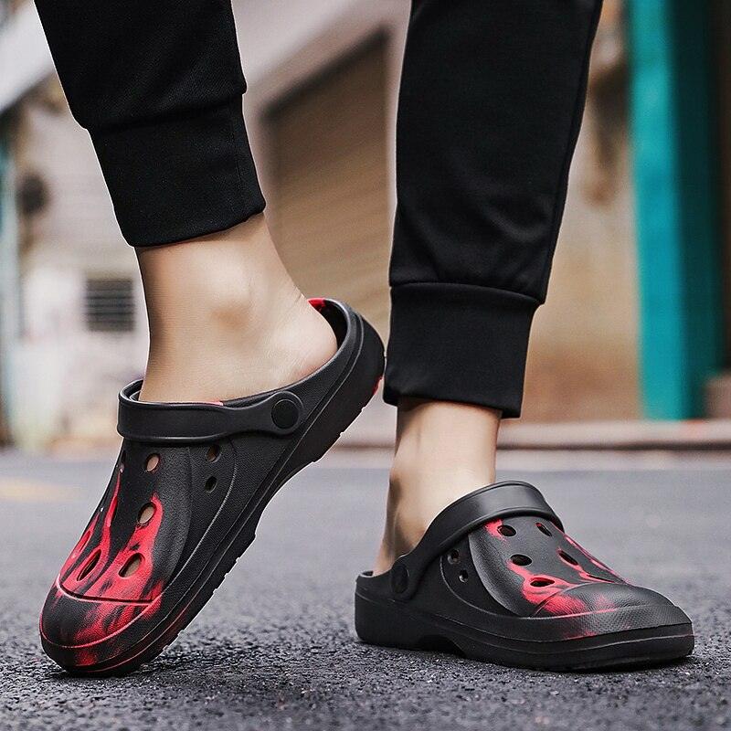 Chaussures d'été à trous pour hommes en caoutchouc souple et léger, sabots de jardin, sabots de couple avec soutien de la voûte plantaire, chaussures de jardin, chaussons d'extérieur à enfiler, sandales de couleurs mélangées