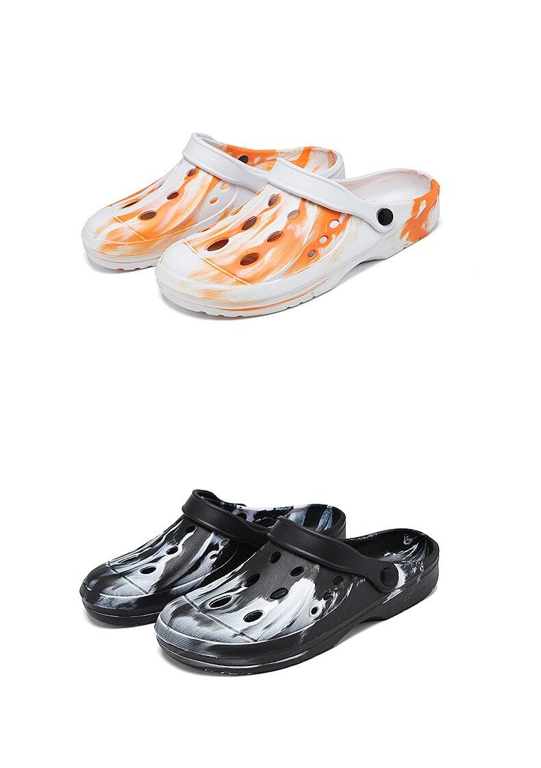 Chaussures d'été à trous pour hommes en caoutchouc souple et léger, sabots de jardin, sabots de couple avec soutien de la voûte plantaire, chaussures de jardin, chaussons d'extérieur à enfiler, sandales de couleurs mélangées