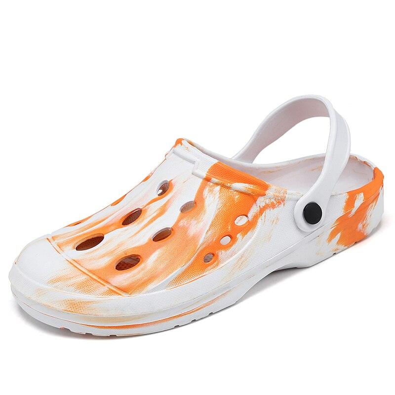 Chaussures d'été à trous pour hommes en caoutchouc souple et léger, sabots de jardin, sabots de couple avec soutien de la voûte plantaire, chaussures de jardin, chaussons d'extérieur à enfiler, sandales de couleurs mélangées