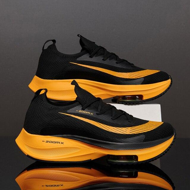 Baskets de sport légères oranges pour hommes, coussin d'air, maille, tennis, chaussures de sport d'extérieur antidérapantes, résistantes à l'usure, chaussures décontractées, course à pied, marche, baskets de basketball athlétiques pour hommes