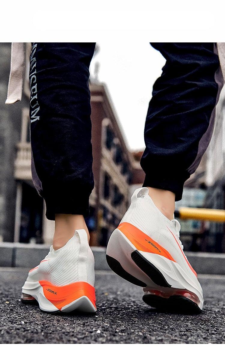 Baskets de sport légères oranges pour hommes, coussin d'air, maille, tennis, chaussures de sport d'extérieur antidérapantes, résistantes à l'usure, chaussures décontractées, course à pied, marche, baskets de basketball athlétiques pour hommes