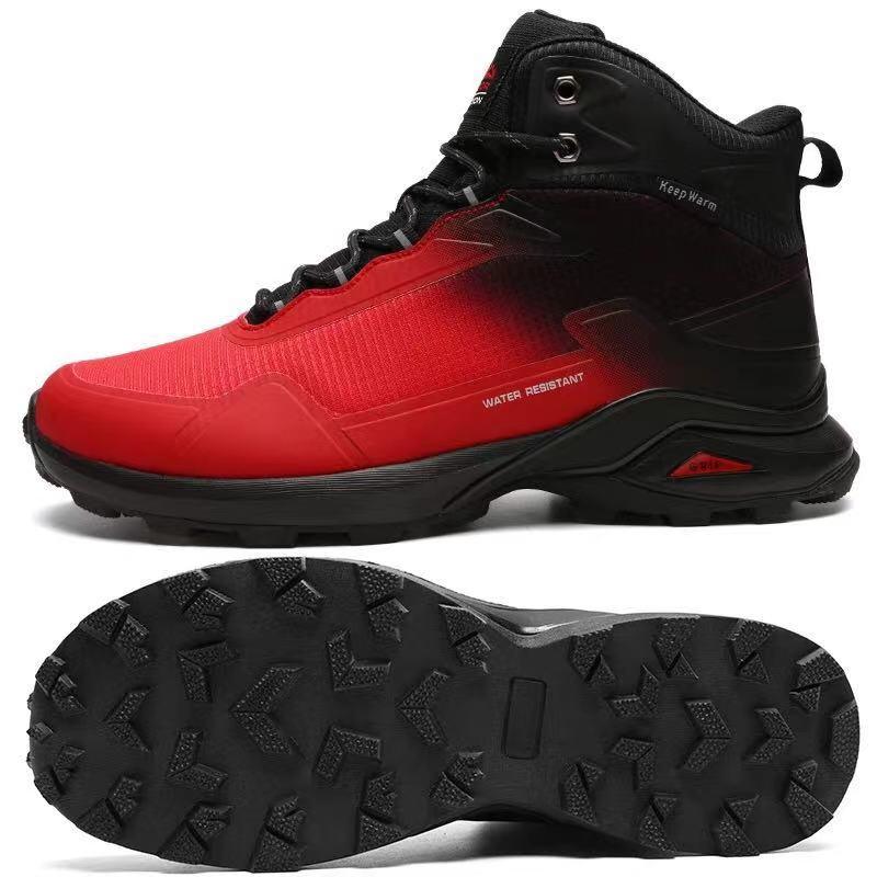 Bottes chaudes pour hommes Bottes de neige en peluche Bottes de randonnée antidérapantes d'extérieur Bottes d'hiver montantes imperméables pour hommes Bottes de neige doublées chaudes Chaussures en cuir antidérapantes