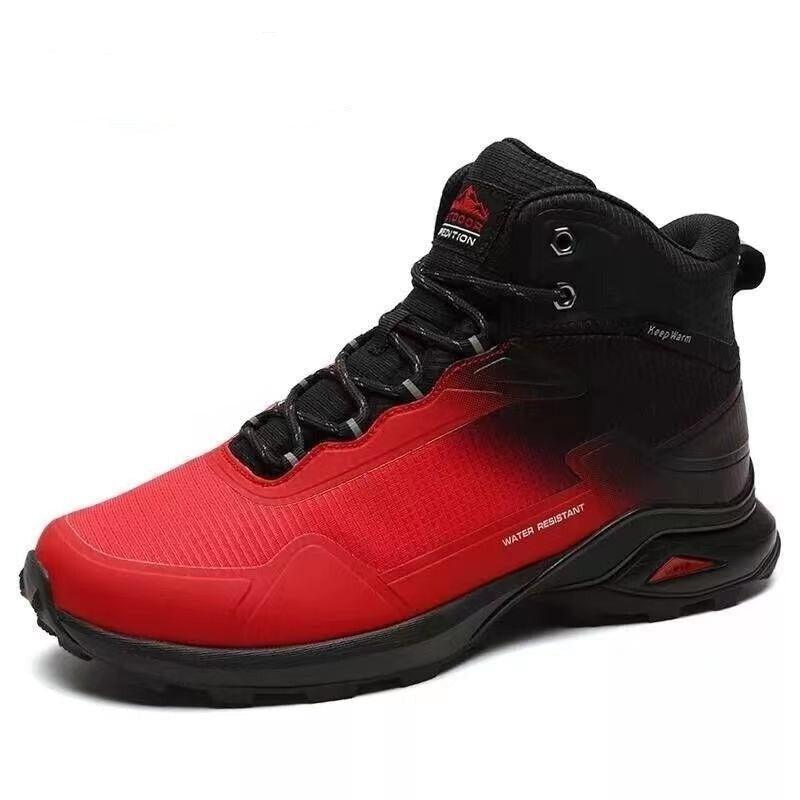 Bottes chaudes pour hommes Bottes de neige en peluche Bottes de randonnée antidérapantes d'extérieur Bottes d'hiver montantes imperméables pour hommes Bottes de neige doublées chaudes Chaussures en cuir antidérapantes