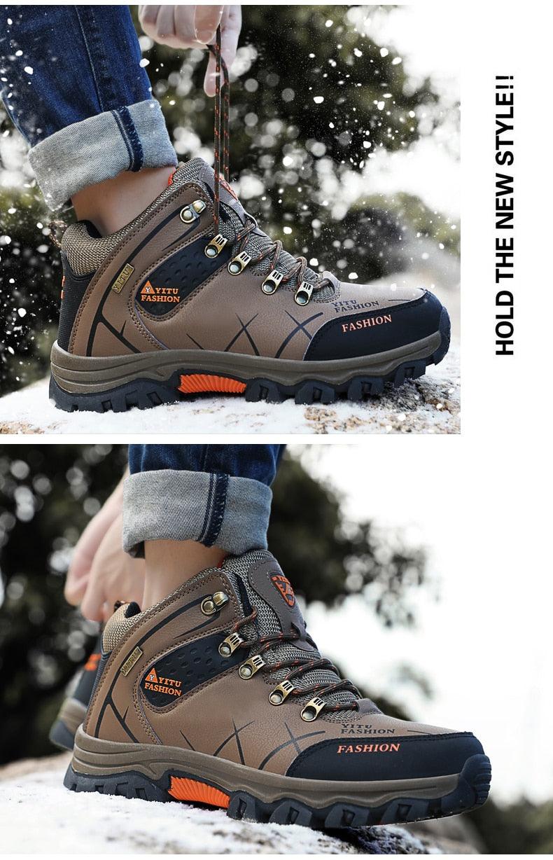 Bottes d'hiver pour hommes imperméables en cuir, très chaudes, pour le sport, la randonnée en extérieur, le travail, les voyages, le trail, l'escalade, avec lacets, antidérapantes, imperméables et résistantes pour l'extérieur