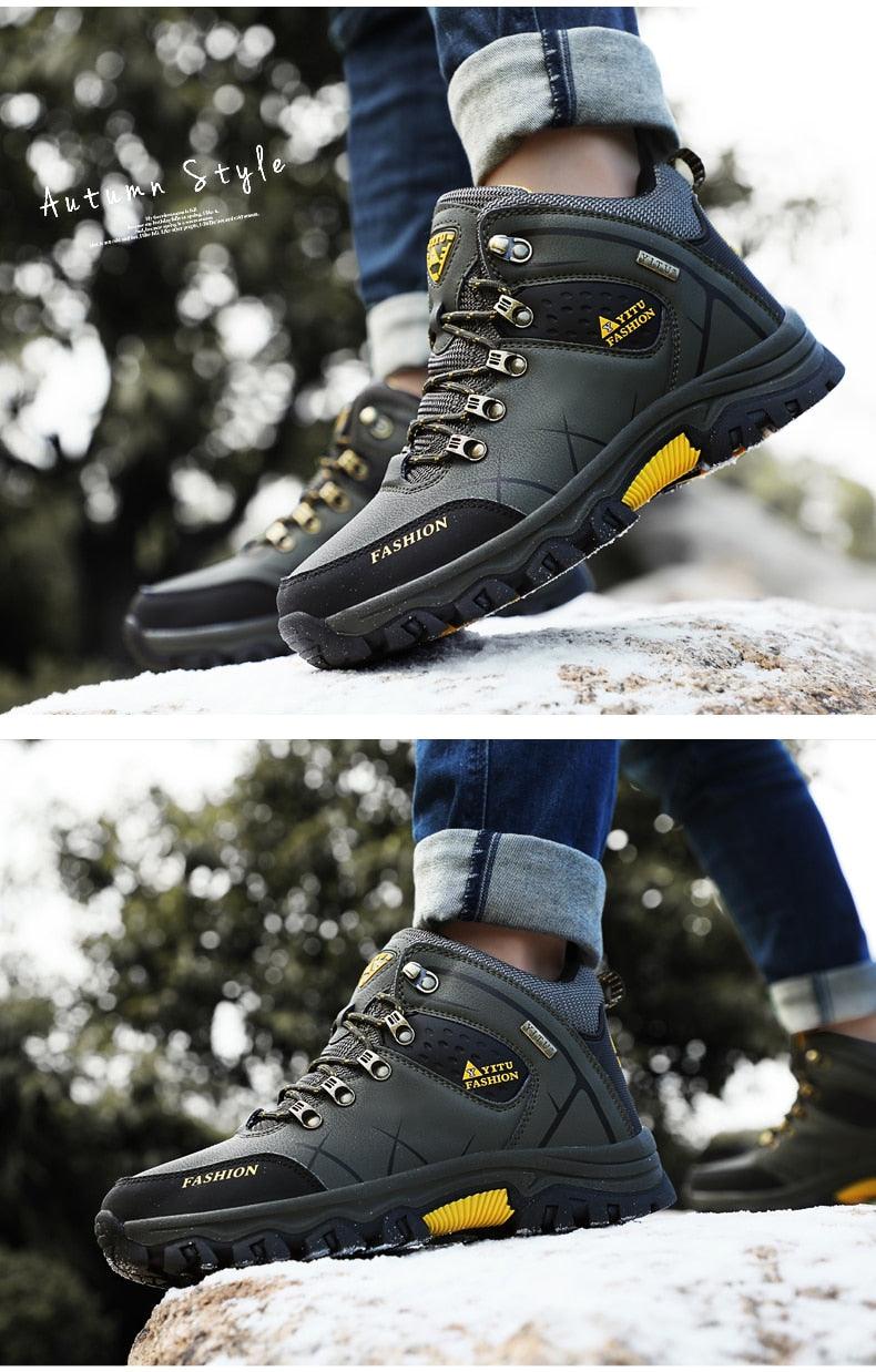 Bottes d'hiver pour hommes imperméables en cuir, très chaudes, pour le sport, la randonnée en extérieur, le travail, les voyages, le trail, l'escalade, avec lacets, antidérapantes, imperméables et résistantes pour l'extérieur