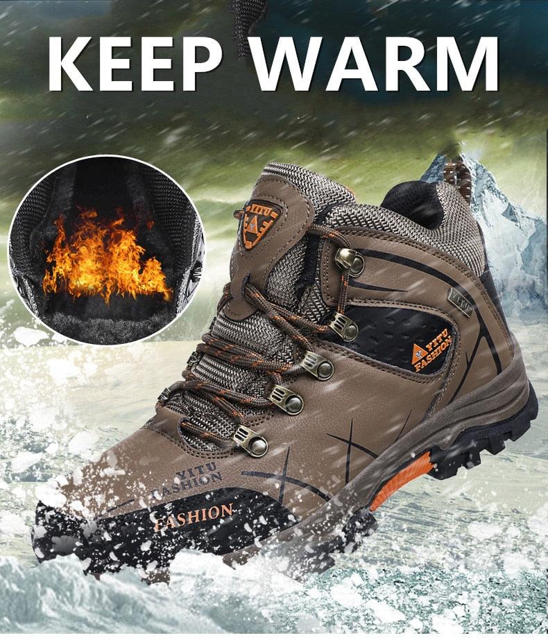 Bottes d'hiver pour hommes imperméables en cuir, très chaudes, pour le sport, la randonnée en extérieur, le travail, les voyages, le trail, l'escalade, avec lacets, antidérapantes, imperméables et résistantes pour l'extérieur