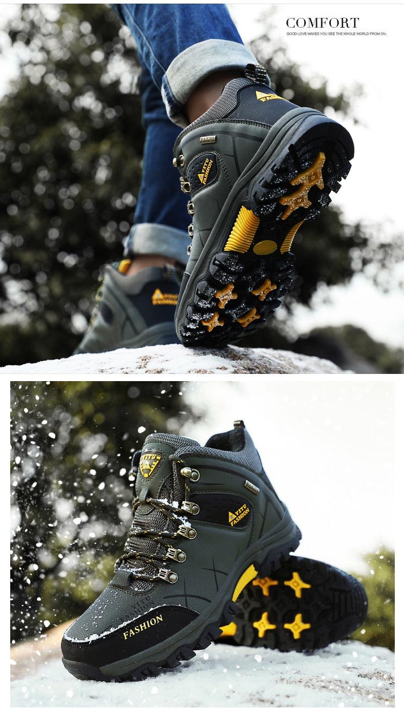 Bottes d'hiver pour hommes imperméables en cuir, très chaudes, pour le sport, la randonnée en extérieur, le travail, les voyages, le trail, l'escalade, avec lacets, antidérapantes, imperméables et résistantes pour l'extérieur