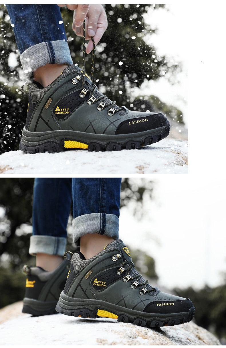 Bottes d'hiver pour hommes imperméables en cuir, très chaudes, pour le sport, la randonnée en extérieur, le travail, les voyages, le trail, l'escalade, avec lacets, antidérapantes, imperméables et résistantes pour l'extérieur