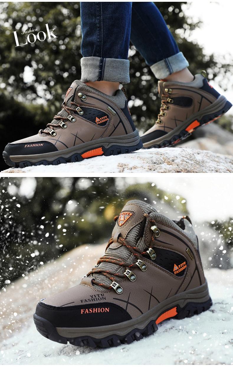Bottes d'hiver pour hommes imperméables en cuir, très chaudes, pour le sport, la randonnée en extérieur, le travail, les voyages, le trail, l'escalade, avec lacets, antidérapantes, imperméables et résistantes pour l'extérieur