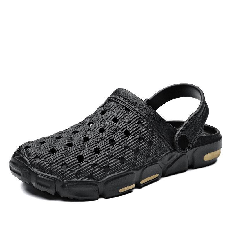 Sandales Homme Chaussures d'été en Caoutchouc sans Goût en Plastique Unisexe Chaussures de Jardin Noires Sandales Plates de Plage Homme Chaussures d'Eau Antidérapantes Légères Chaussures de Marche Décontractées à Enfiler pour la Maison en Vacances