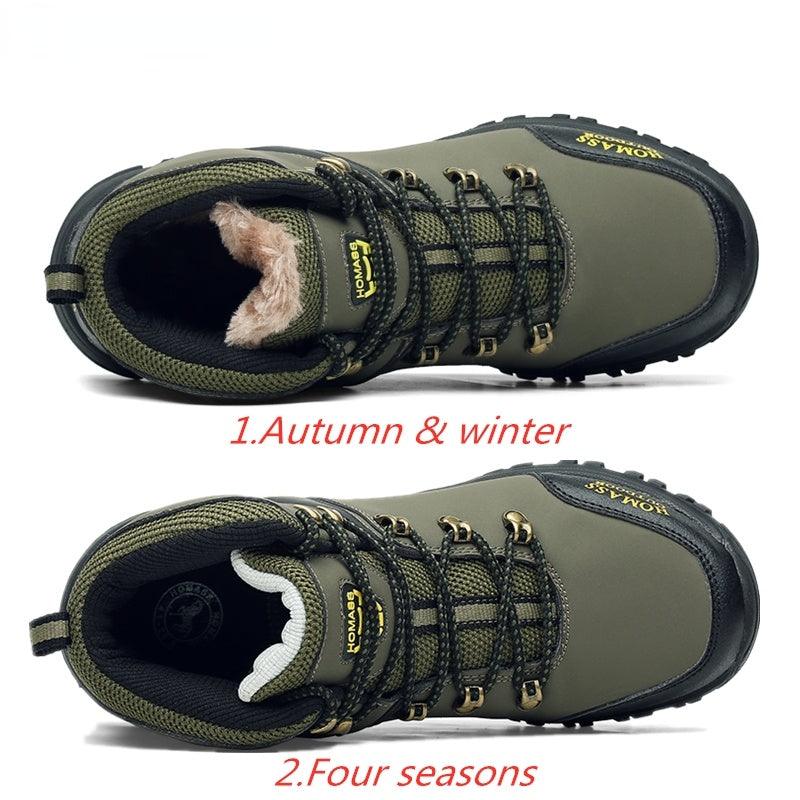 Bottes de Randonnée Étanche Respirantes pour Hommes, Bottes Tactiques de Combat, Nouvelles Chaussures d'Escalade d'Extérieur, Bottes d'Hiver Antidérapantes Doublées de Fourrure, Chaussures de Marche en Cuir pour Hommes
