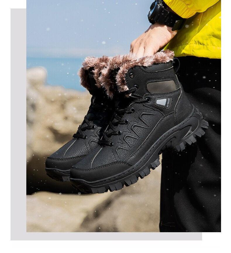 Bottes d'hiver pour hommes, imperméables en cuir, de haute qualité, pour l entraînement, antidérapantes, chaudes, imperméables, mi-mollet, pour la randonnée en extérieur, avec doublure entièrement fourrée.