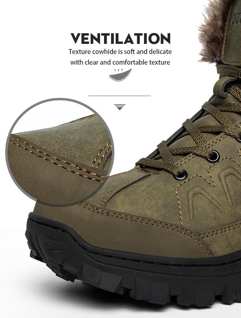 Bottes d'hiver pour hommes, imperméables en cuir, de haute qualité, pour l entraînement, antidérapantes, chaudes, imperméables, mi-mollet, pour la randonnée en extérieur, avec doublure entièrement fourrée.