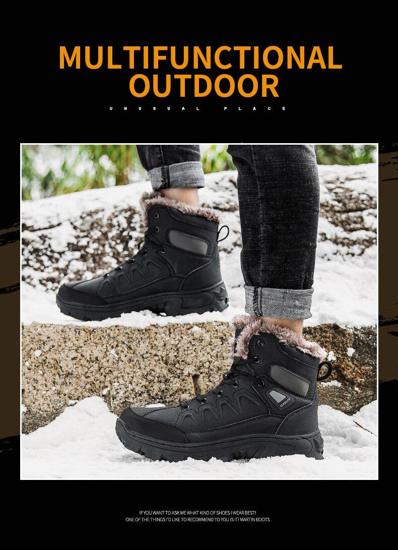 Bottes d'hiver pour hommes, imperméables en cuir, de haute qualité, pour l entraînement, antidérapantes, chaudes, imperméables, mi-mollet, pour la randonnée en extérieur, avec doublure entièrement fourrée.