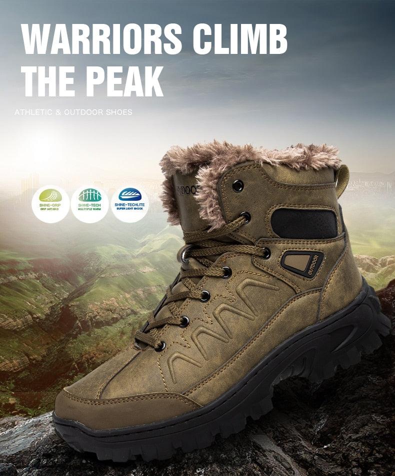Bottes d'hiver pour hommes, imperméables en cuir, de haute qualité, pour l entraînement, antidérapantes, chaudes, imperméables, mi-mollet, pour la randonnée en extérieur, avec doublure entièrement fourrée.