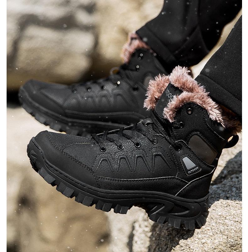 Bottes d'hiver pour hommes, imperméables en cuir, de haute qualité, pour l entraînement, antidérapantes, chaudes, imperméables, mi-mollet, pour la randonnée en extérieur, avec doublure entièrement fourrée.