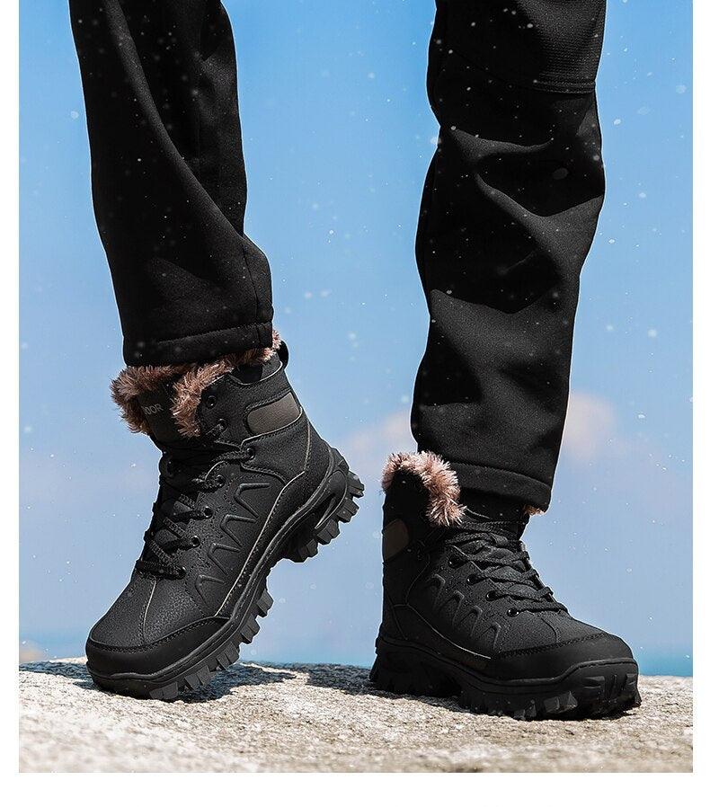 Bottes d'hiver pour hommes, imperméables en cuir, de haute qualité, pour l entraînement, antidérapantes, chaudes, imperméables, mi-mollet, pour la randonnée en extérieur, avec doublure entièrement fourrée.