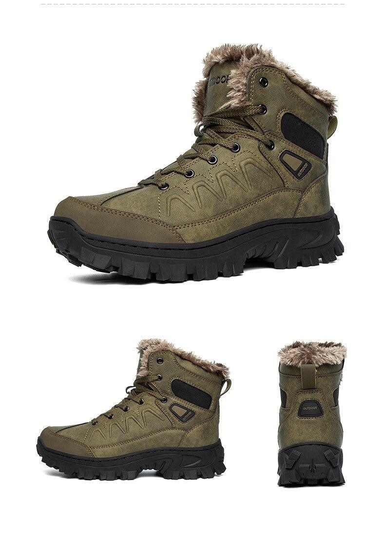 Bottes d'hiver pour hommes, imperméables en cuir, de haute qualité, pour l entraînement, antidérapantes, chaudes, imperméables, mi-mollet, pour la randonnée en extérieur, avec doublure entièrement fourrée.