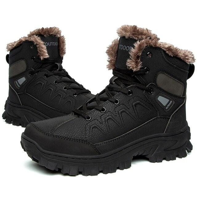 Bottes d'hiver pour hommes, imperméables en cuir, de haute qualité, pour l entraînement, antidérapantes, chaudes, imperméables, mi-mollet, pour la randonnée en extérieur, avec doublure entièrement fourrée.