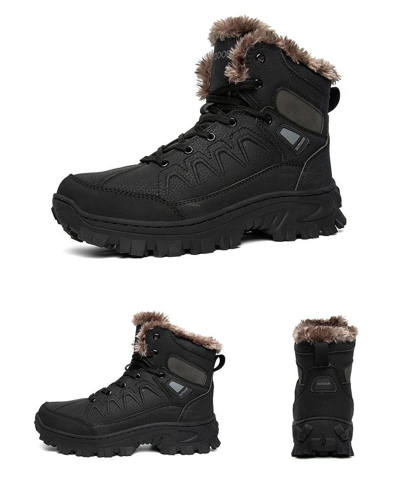 Bottes d'hiver pour hommes, imperméables en cuir, de haute qualité, pour l entraînement, antidérapantes, chaudes, imperméables, mi-mollet, pour la randonnée en extérieur, avec doublure entièrement fourrée.
