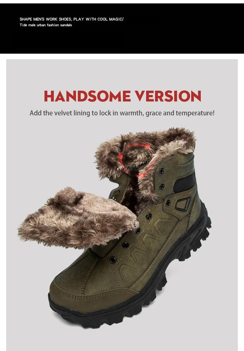Bottes d'hiver pour hommes, imperméables en cuir, de haute qualité, pour l entraînement, antidérapantes, chaudes, imperméables, mi-mollet, pour la randonnée en extérieur, avec doublure entièrement fourrée.