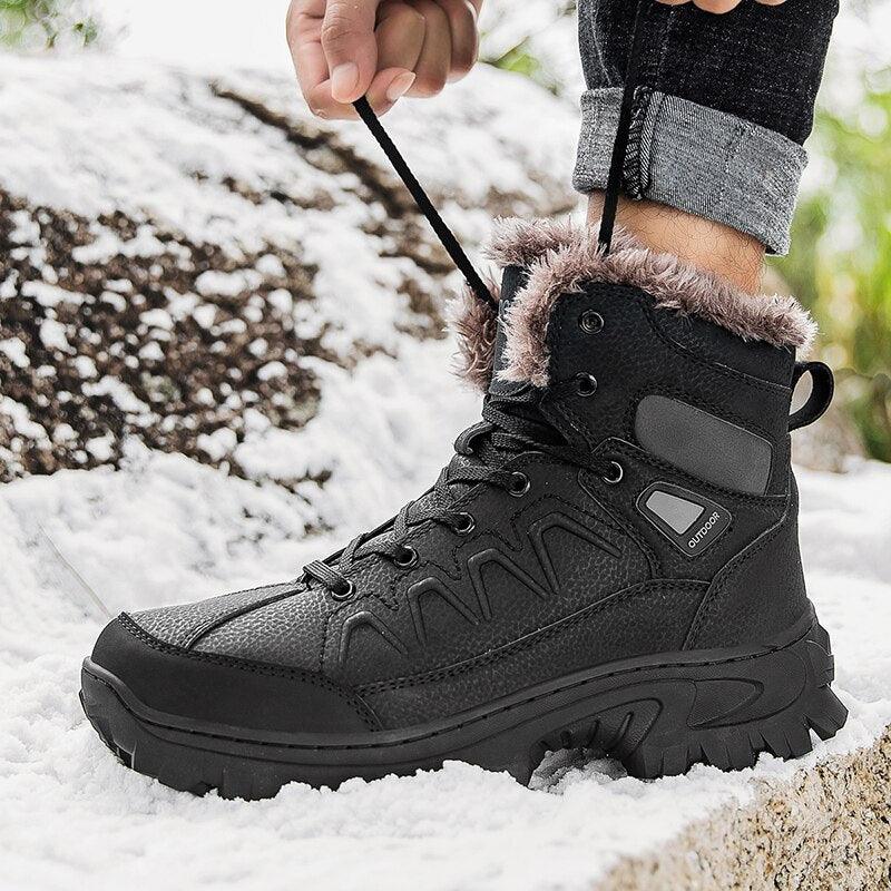 Bottes d'hiver pour hommes, imperméables en cuir, de haute qualité, pour l entraînement, antidérapantes, chaudes, imperméables, mi-mollet, pour la randonnée en extérieur, avec doublure entièrement fourrée.
