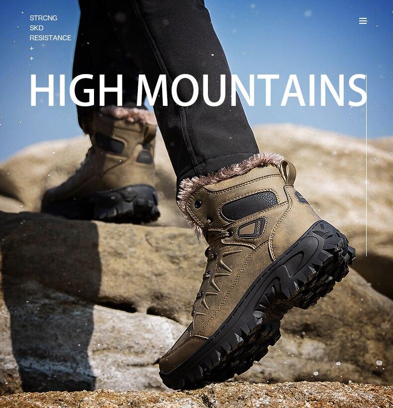 Bottes d'hiver pour hommes, imperméables en cuir, de haute qualité, pour l entraînement, antidérapantes, chaudes, imperméables, mi-mollet, pour la randonnée en extérieur, avec doublure entièrement fourrée.