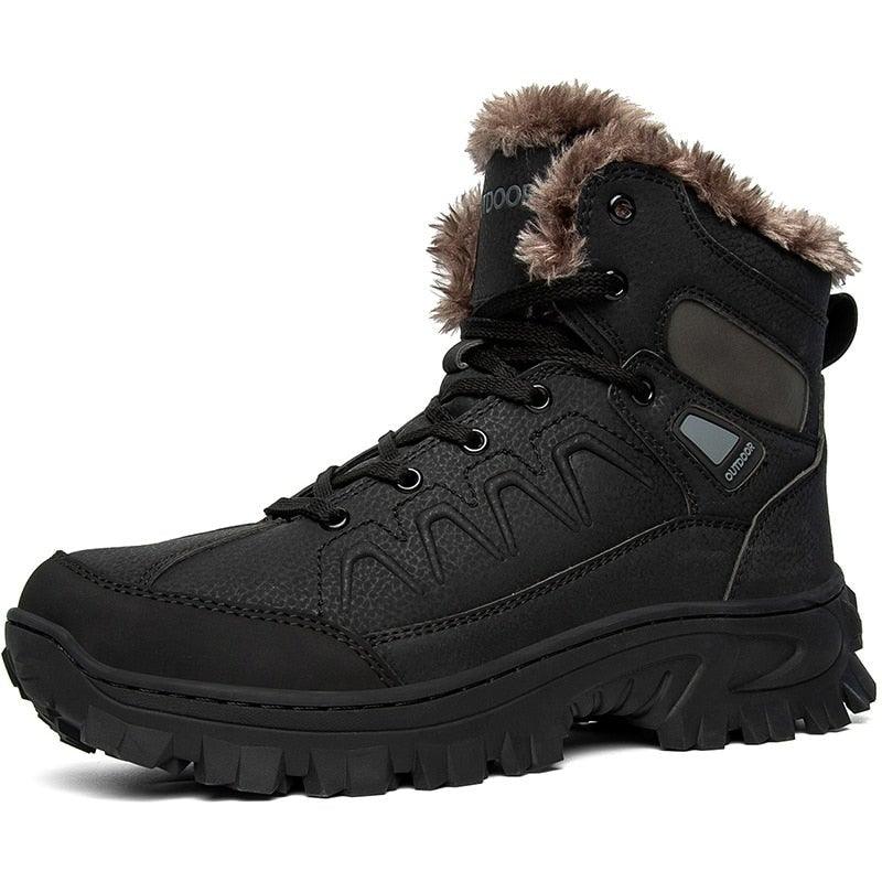 Bottes d'hiver pour hommes, imperméables en cuir, de haute qualité, pour l entraînement, antidérapantes, chaudes, imperméables, mi-mollet, pour la randonnée en extérieur, avec doublure entièrement fourrée.