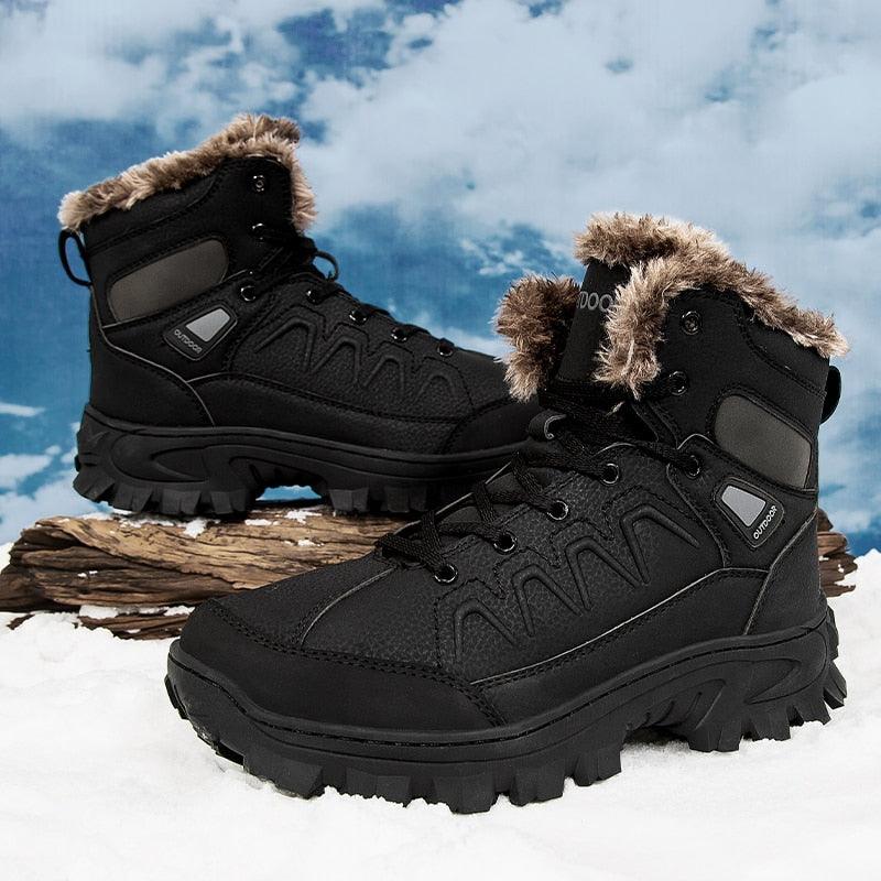 Bottes d'hiver pour hommes, imperméables en cuir, de haute qualité, pour l entraînement, antidérapantes, chaudes, imperméables, mi-mollet, pour la randonnée en extérieur, avec doublure entièrement fourrée.