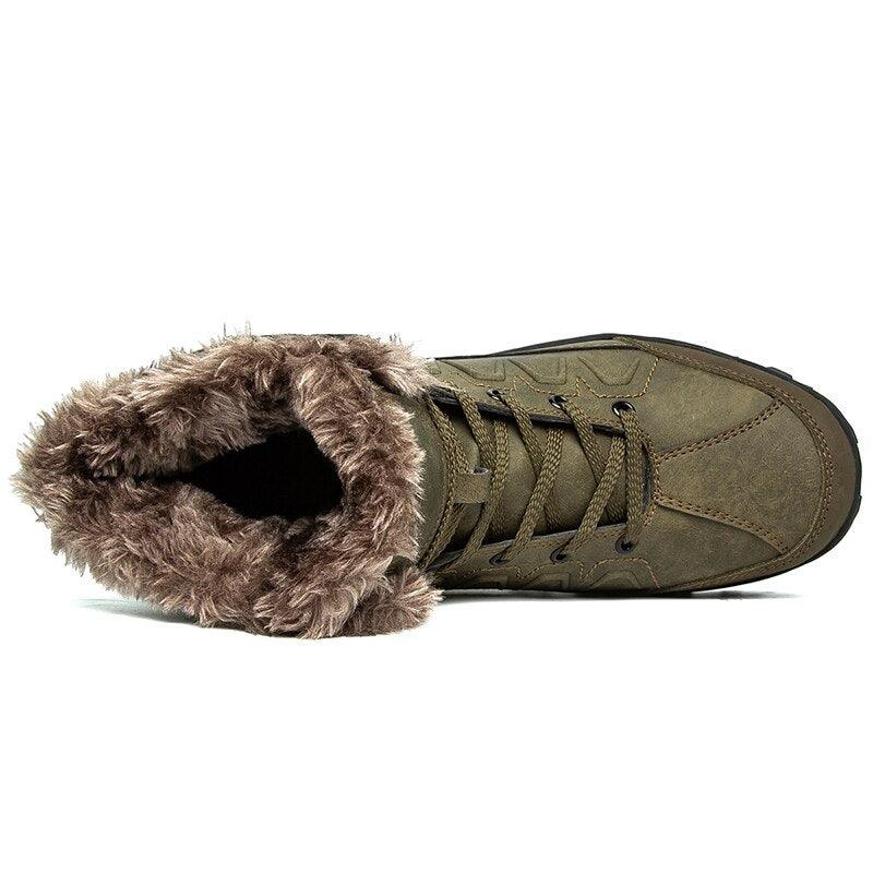 Bottes d'hiver pour hommes, imperméables en cuir, de haute qualité, pour l entraînement, antidérapantes, chaudes, imperméables, mi-mollet, pour la randonnée en extérieur, avec doublure entièrement fourrée.