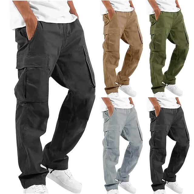 Pantalon Cargo Homme Cordon de Serrage Taille Élastique Multi-Poches