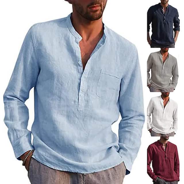Chemises décontractées boutonnées à manches longues pour hommes