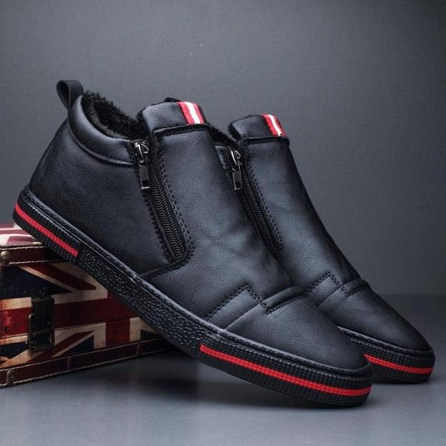 Bottes décontractées d'hiver chaudes pour homme, bottes de neige tendance, chaussures d'extérieur, baskets noires, chaussures de travail d'extérieur en cuir doublées chaudes antidérapantes pour homme