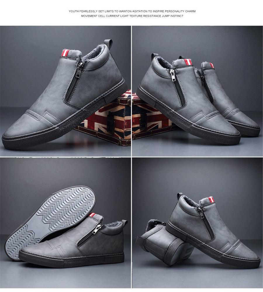 Bottes décontractées d'hiver chaudes pour homme, bottes de neige tendance, chaussures d'extérieur, baskets noires, chaussures de travail d'extérieur en cuir doublées chaudes antidérapantes pour homme