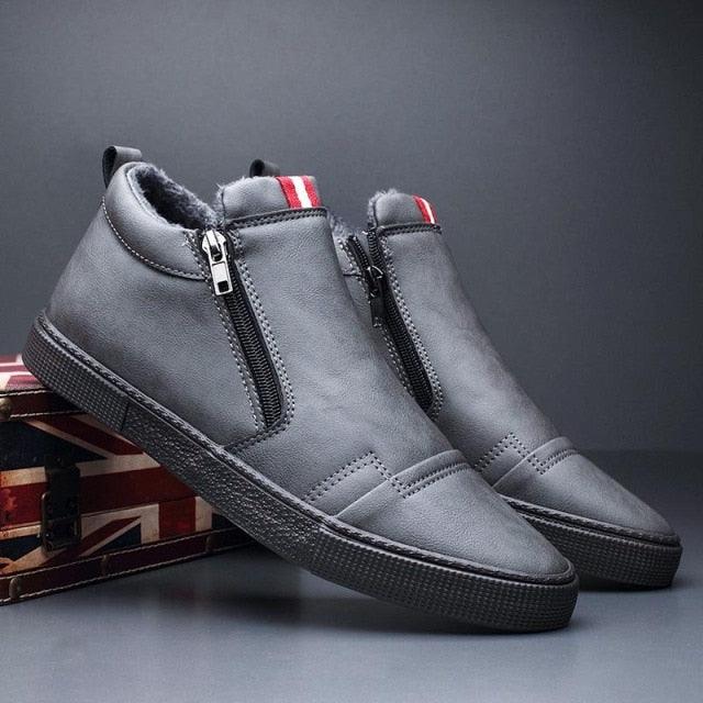 Bottes décontractées d'hiver chaudes pour homme, bottes de neige tendance, chaussures d'extérieur, baskets noires, chaussures de travail d'extérieur en cuir doublées chaudes antidérapantes pour homme