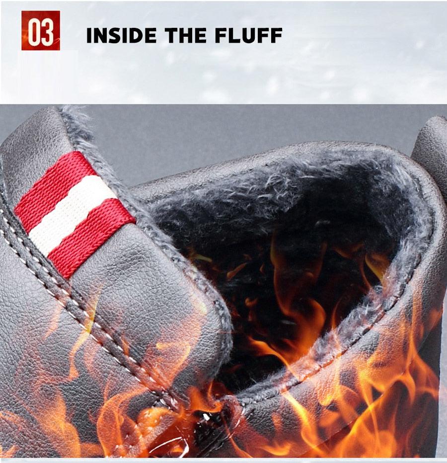 Bottes décontractées d'hiver chaudes pour homme, bottes de neige tendance, chaussures d'extérieur, baskets noires, chaussures de travail d'extérieur en cuir doublées chaudes antidérapantes pour homme