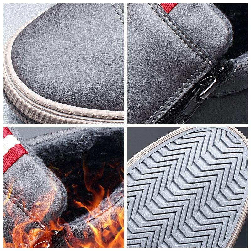 Bottes décontractées d'hiver chaudes pour homme, bottes de neige tendance, chaussures d'extérieur, baskets noires, chaussures de travail d'extérieur en cuir doublées chaudes antidérapantes pour homme