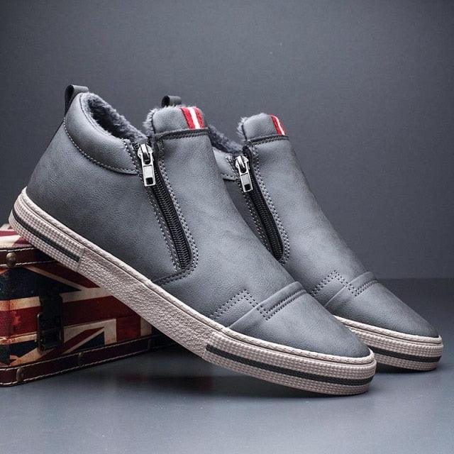 Bottes décontractées d'hiver chaudes pour homme, bottes de neige tendance, chaussures d'extérieur, baskets noires, chaussures de travail d'extérieur en cuir doublées chaudes antidérapantes pour homme