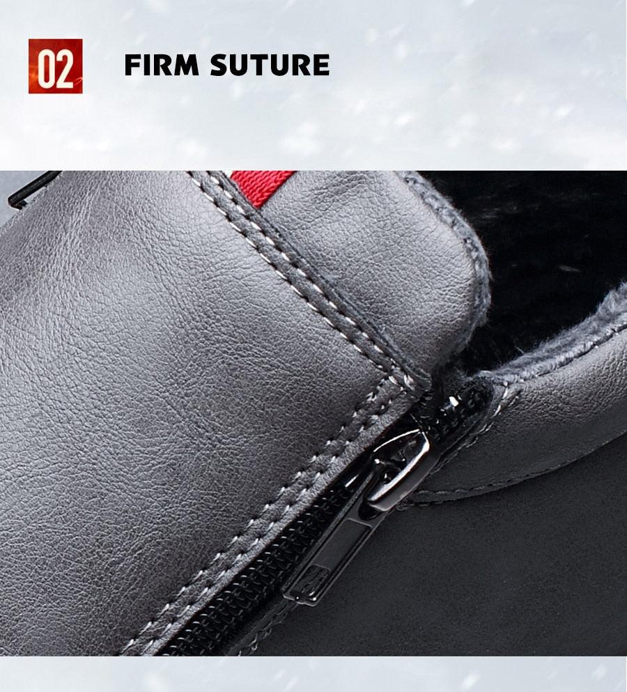 Bottes décontractées d'hiver chaudes pour homme, bottes de neige tendance, chaussures d'extérieur, baskets noires, chaussures de travail d'extérieur en cuir doublées chaudes antidérapantes pour homme