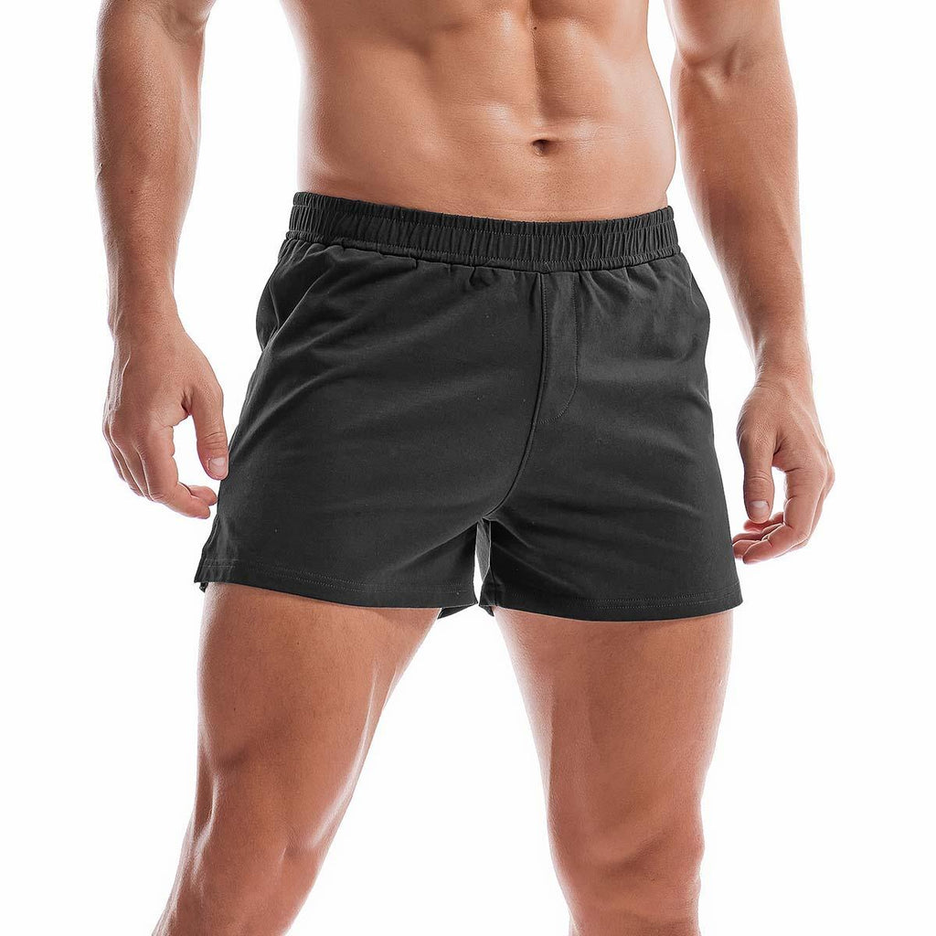 Short de pyjama en coton pour homme, taille élastique, respirant, de couleur unie, caleçon de jogging, yoga, sport, musculation, entraînement, léger, décontracté, pour dormir.