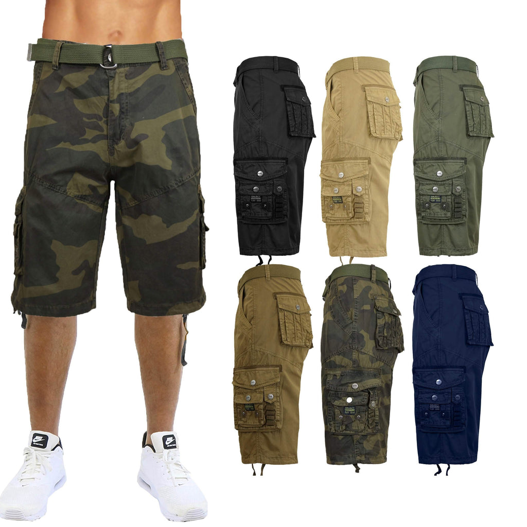 Shorts Cargo Utilitaires Vintage Délavés Ceinturés pour Homme