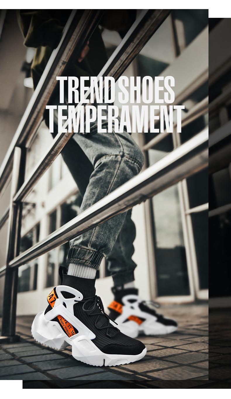 Chaussettes montantes homme baskets mode tendance confortables chaussures décontractées d'extérieur antidérapantes respirantes baskets de marche et de jogging en mesh de haute qualité pour hommes, rehaussantes, décontractées, d'extérieur