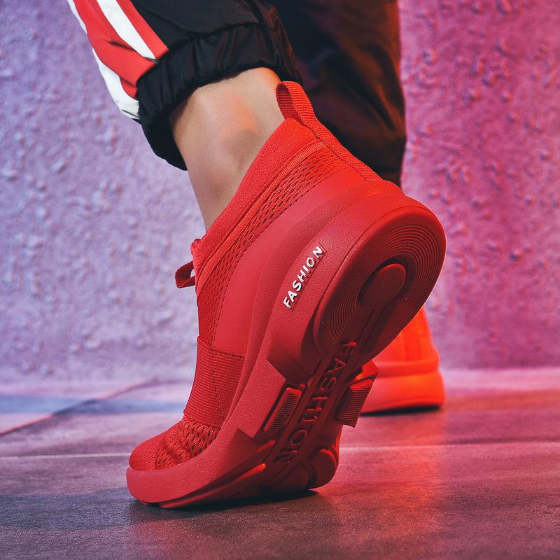 Baskets rouges plates pour hommes Chaussures de sport pour couple Baskets nouvelle mode Amoureux Décontracté Léger Jogging Respirant Chaussures de tennis de sport pour l'entraînement en extérieur et la marche