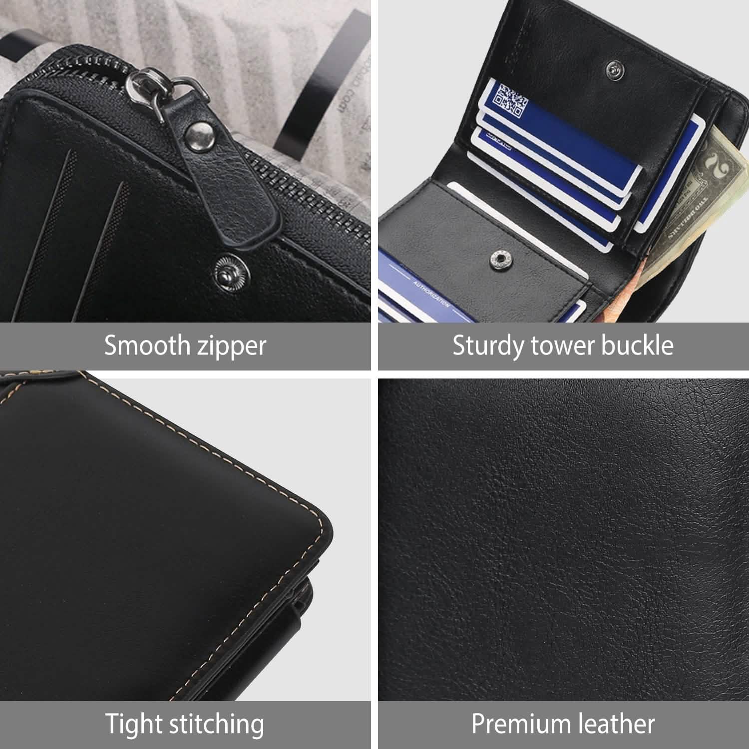 Portefeuille Homme en Cuir à Trois Volets avec Porte-Cartes d'Identité