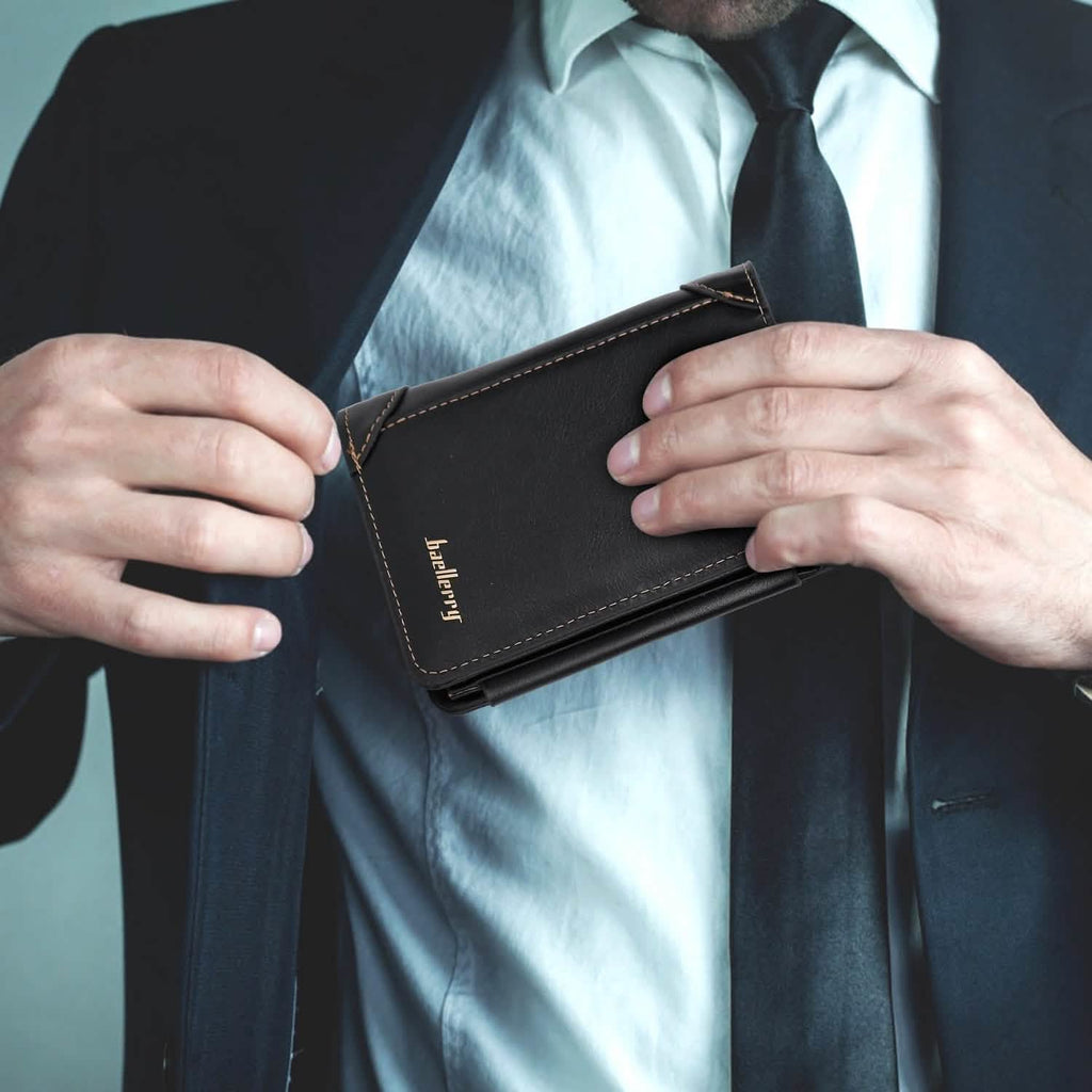 Portefeuille Homme en Cuir à Trois Volets avec Porte-Cartes d'Identité