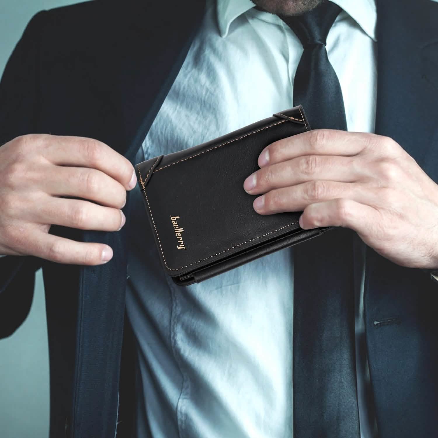 Portefeuille Homme en Cuir à Trois Volets avec Porte-Cartes d'Identité