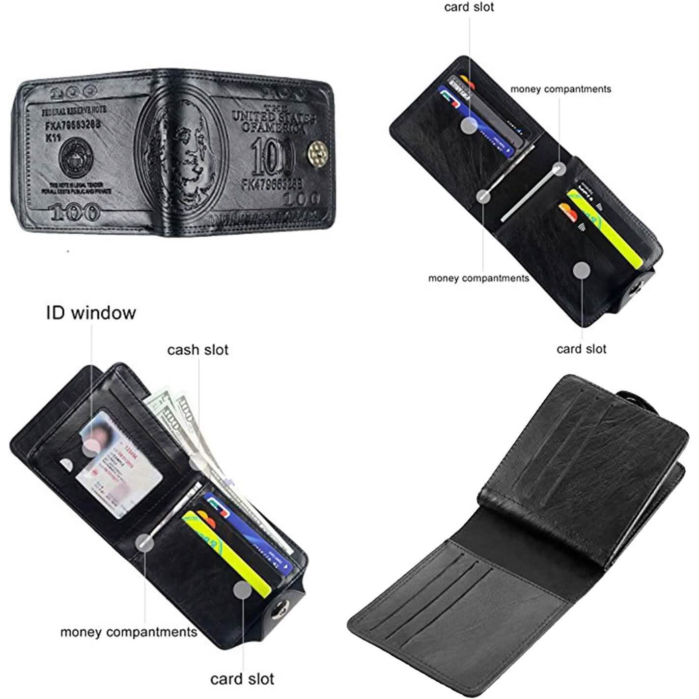 Portefeuille pour homme en cuir, porte-billets, porte-cartes et porte-photo